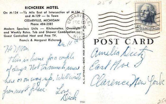 Les Cheneaux Motel (Richcreek Motel) - Vintage Postcard